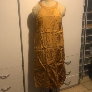 Golden yellow halter long shift dress
